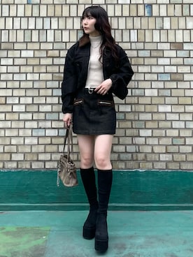 「EMODA（エモダ）のバルキープランプフィットブーツ（ブーツ）」を使った、後藤茉子さん（レディース・158cm）の秋コーディネート