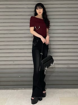 「EMODA（エモダ）のサイドオープンバルキーサンダル（サンダル）」を使った、後藤茉子さん（レディース・158cm）の秋コーディネート