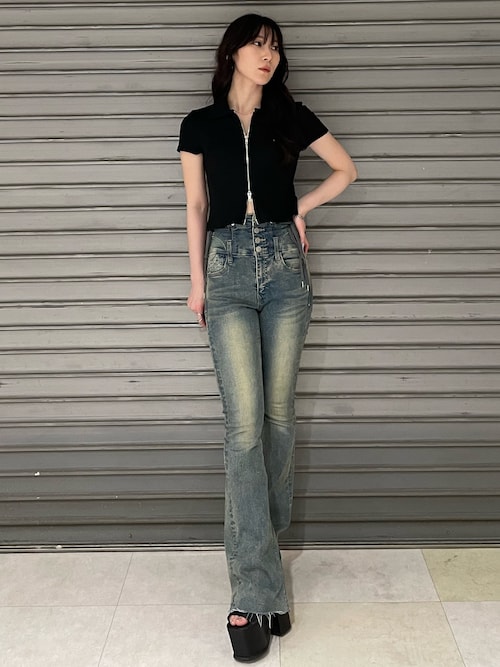 tシャツ リブカッティングショートスリーブトップ レディース セール】リブカッティングショートスリーブトップ（Tシャツ