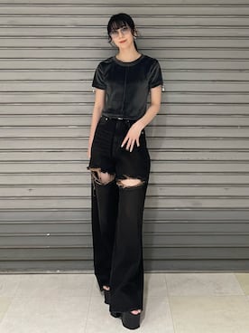 「EMODA（エモダ）のサイドオープンバルキーサンダル（サンダル）」を使った、後藤茉子さん（レディース・158cm）の夏コーディネート