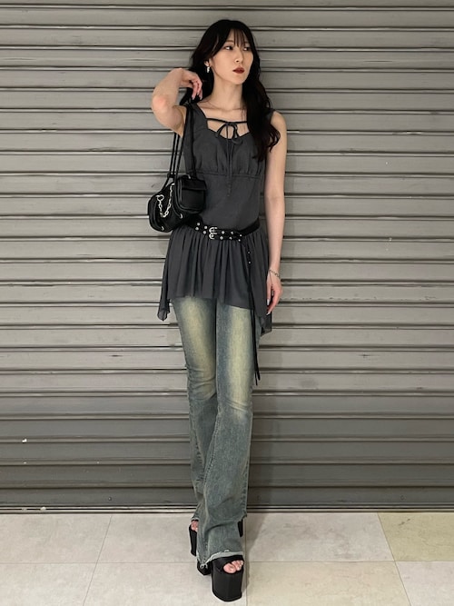 AMI☆バックルポイント ベルトバッグ BLACK ベルト金具付ショルダーバッグ(2WAY)(ミッドガールアプリ/mid