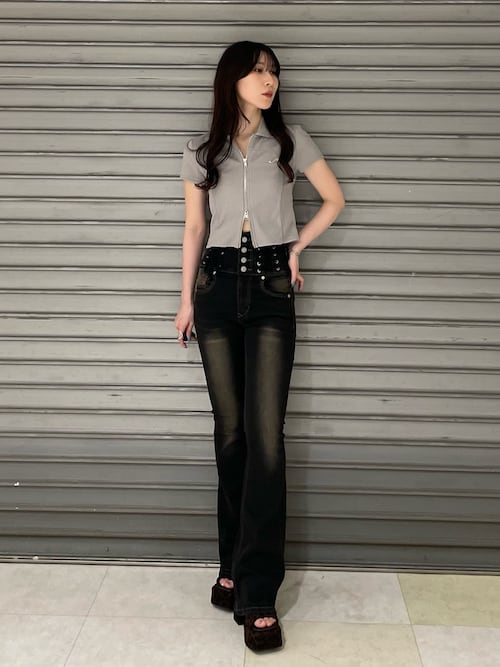 リブカッティングショートスリーブトップ（Tシャツ/カットソー
