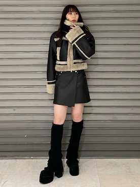 「アイテム（レッグウォーマー）」を使った、後藤茉子さん（レディース・158cm）の秋コーディネート