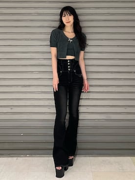 「EMODA（エモダ）のサイドオープンバルキーサンダル（サンダル）」を使った、後藤茉子さん（レディース・158cm）の夏コーディネート