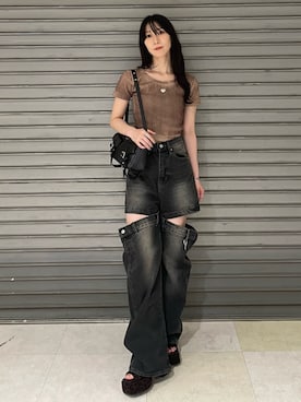 「リブT」｜後藤茉子さん（レディース・158cm）の夏コーディネート