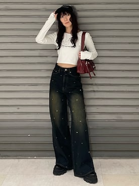 「EMODA（エモダ）のアイテム（ハンドバッグ）」を使った、後藤茉子さん（レディース・158cm）の秋コーディネート