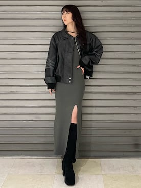 「EMODA（エモダ）のバルキープランプフィットブーツ（ブーツ）」を使った、後藤茉子さん（レディース・158cm）の秋コーディネート