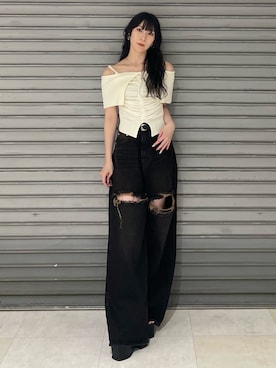 「EMODA（エモダ）のサイドオープンバルキーサンダル（サンダル）」を使った、後藤茉子さん（レディース・158cm）の夏コーディネート