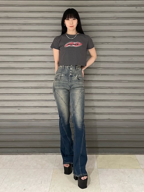 EMODA カットアウトハイウエストフレアパギンス ブラック XS カットアウトハイウエストフレアパギンス[品番：MKSW0063859