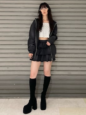 「EMODA（エモダ）のバルキープランプフィットブーツ（ブーツ）」を使った、後藤茉子さん（レディース・158cm）の秋コーディネート