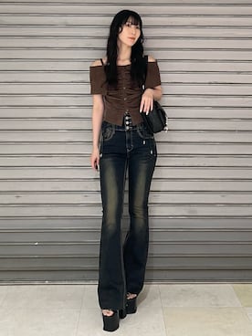 「EMODA（エモダ）のアイテム」を使った、後藤茉子さん（レディース・158cm）の夏コーディネート