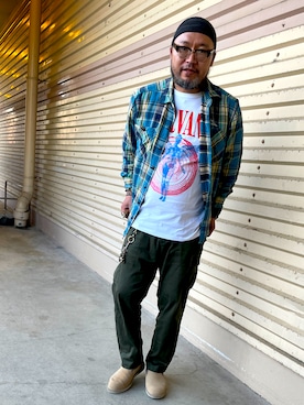 「no brand（ノーブランド）のアイテム（帽子）」を使った、Shigeさん（メンズ・176cm）の春コーディネート