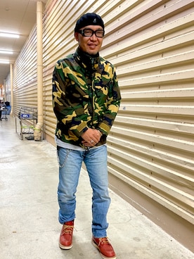 「アイテム（ブーツ、レッド系）」を使った、Shigeさん（メンズ・176cm）の秋コーディネート