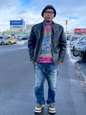 「レザージャケット」｜kawakamiforeverさん（メンズ・176cm）の冬コーディネート