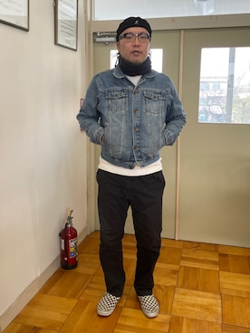 「Gramicci（グラミチ）のアイテム（パンツ、ブラック系）」を使った、Shigeさん（メンズ・176cm）の冬コーディネート