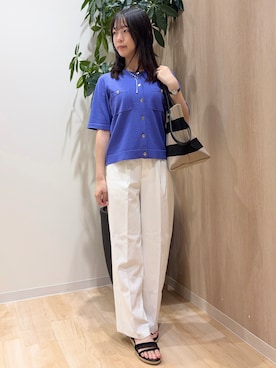 「grove（グローブ）の【ひんやり・UV・洗濯機◎】上品コットン混カーディガン（カーディガン/ボレロ、パープル系）」を使った、Ayaneさん（レディース・156cm）の夏コーディネート