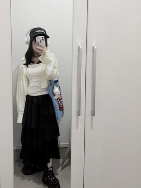 「miette（ミエット）のメッシュ切替クロップドシャツ（シャツ/ブラウス、ホワイト系）」を使った、Uさん（レディース・146cm）の春コーディネート