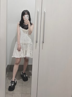 「Jewelobe（ジュエローブ）のアイテム（ワンピース/ドレス、ホワイト系）」を使った、Uさん（レディース・146cm）の夏コーディネート