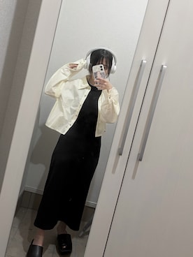 「miette（ミエット）のメッシュ切替クロップドシャツ（シャツ/ブラウス、ホワイト系）」を使った、Uさん（レディース・146cm）の春コーディネート