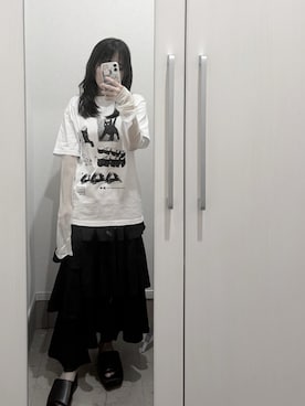 「MUSINSA（ムシンサ）のアイテム（Tシャツ/カットソー、ホワイト系）」を使った、Uさん（レディース・146cm）の春コーディネート