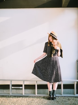「ヴィンテージワンピース」｜「アイテム（帽子）」を使った、maiさん（レディース・161cm）の冬コーディネート