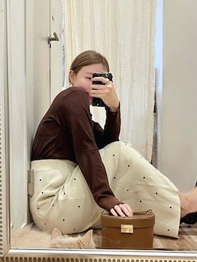 「水玉」｜「アイテム（Tシャツ/カットソー）」を使った、あさぬこさん（レディース・156cm）の冬コーディネート