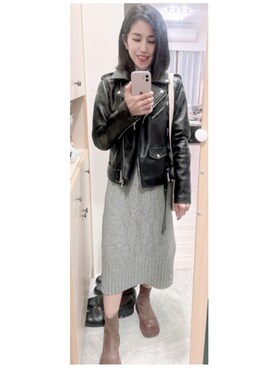 「FOREVER 21」｜「アイテム（ライダースジャケット）」を使った、Cathy/千千さん（レディース・157cm）の冬コーディネート