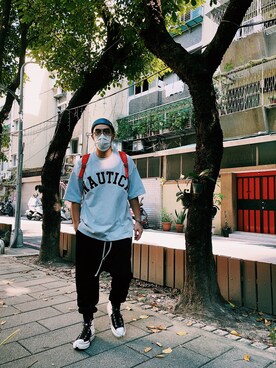 「RICK OWENS」｜「アイテム（帽子）」を使った、AshWangさん（メンズ・176cm）の夏コーディネート
