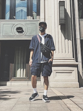 「wisdom（ウィズダム）のアイテム（バッグ）」を使った、AshWangさん（メンズ・176cm）の夏コーディネート