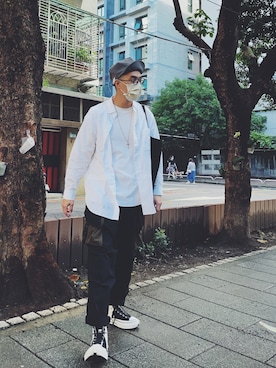 「GOOPiMADE」｜「アイテム（キャップ）」を使った、AshWangさん（メンズ・176cm）の秋コーディネート
