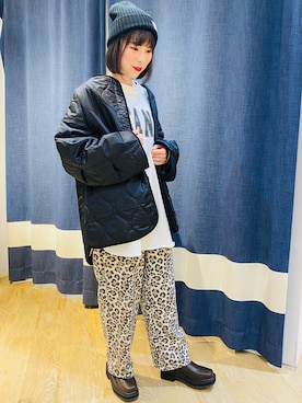 「Samansa Mos2 blue」｜「アイテム（ニットキャップ/ビーニー）」を使った、さぜさん（レディース・158cm）の秋コーディネート