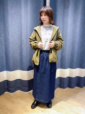 「カーゴスカート」｜「アイテム（ブルゾン）」を使った、さぜさん（レディース・158cm）の冬コーディネート
