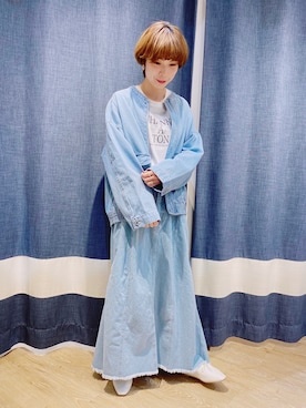 「Samansa Mos2 blue」｜「アイテム（デニムジャケット）」を使った、さぜさん（レディース・158cm）の春コーディネート