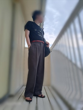 「WYM LIDNM（ウィム バイ リドム）のアイテム（スラックス）」を使った、Lawさん（メンズ・168cm）の夏コーディネート