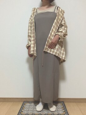 「Kastane（カスタネ）のコード紐チェックシャツブルゾン（シャツ/ブラウス、イエロー系）」を使った、Runさん（レディース・159cm）の秋コーディネート