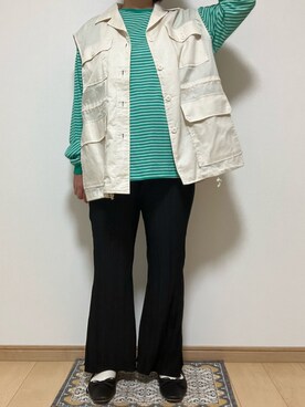 「しまむら（シマムラ）のアイテム（パンツ、ブラック系）」を使った、Runさん（レディース・159cm）の秋コーディネート