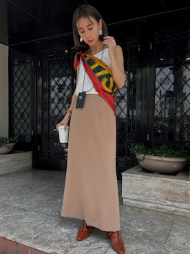 「Ameri（アメリ）のアイテム（スカート）」を使った、黒石奈央子さん（レディース・152cm）の夏コーディネート