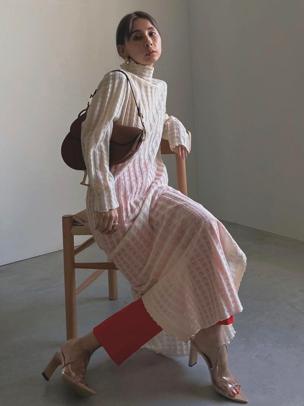 Ameri（アメリ）の「PLAID SHEER TURTLE KNIT DRESS（ワンピース