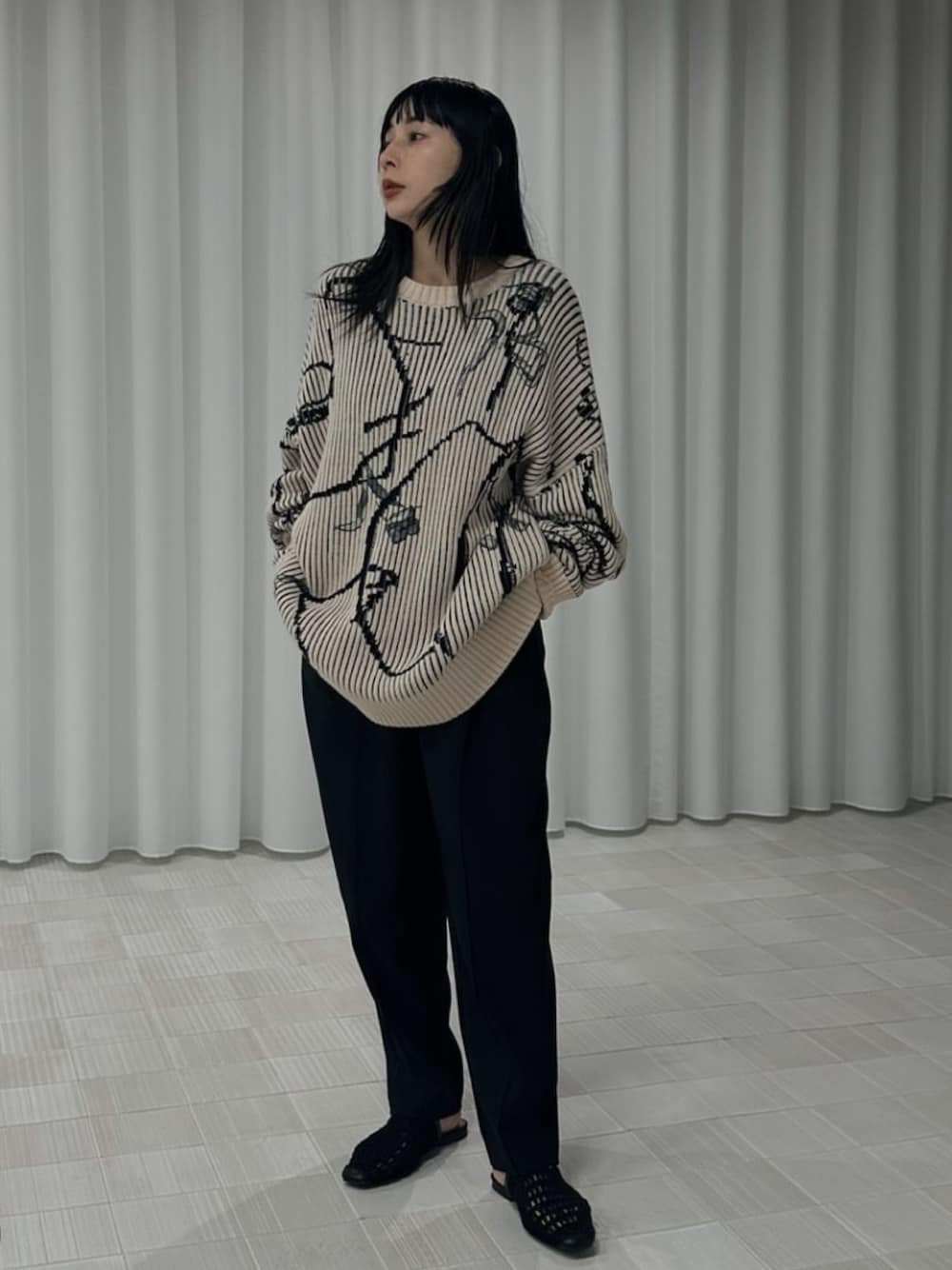 Ameri（アメリ）の「NUANCE BODY LINE LOOSE KNIT TOP（ニット