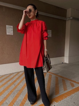 「Ameri（アメリ）のアイテム（パンツ）」を使った、黒石奈央子さん（レディース・152cm）の冬コーディネート