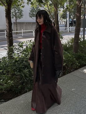 「アイテム（ピーコート）」を使った、黒石奈央子さん（レディース・153cm）の秋コーディネート