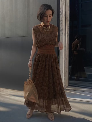 ワンピース AMERI VINTAGE MEDI SMOCKING LAME DRESS Ameri（アメリ）の「MEDI SMOCKING LAME DRESS（ワンピース）」 - WEAR