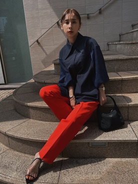 「Ameri（アメリ）のアイテム（サンダル）」を使った、黒石奈央子さん（レディース・152cm）の夏コーディネート