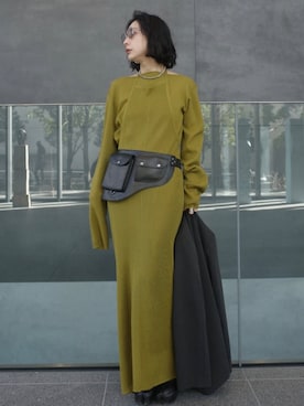 「Ameri（アメリ）のアイテム（ワンピース/ドレス）」を使った、黒石奈央子さん（レディース・153cm）の冬コーディネート