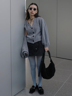 「アイテム（スカート）」を使った、黒石奈央子さん（レディース・153cm）の冬コーディネート