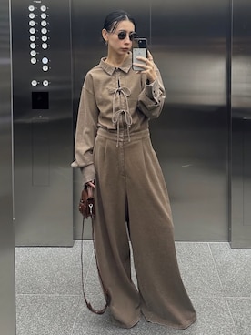 「Ameri（アメリ）のアイテム」を使った、黒石奈央子さん（レディース・153cm）の冬コーディネート