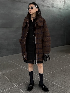 「Ameri（アメリ）のアイテム（ジャケット/アウター）」を使った、黒石奈央子さん（レディース・153cm）の冬コーディネート