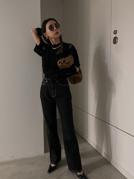 「Ameri（アメリ）のアイテム（パンツ）」を使った、黒石奈央子さん（レディース・152cm）の夏コーディネート