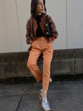 「Ameri（アメリ）のアイテム（スラックス）」を使った、黒石奈央子さん（レディース・152cm）の冬コーディネート