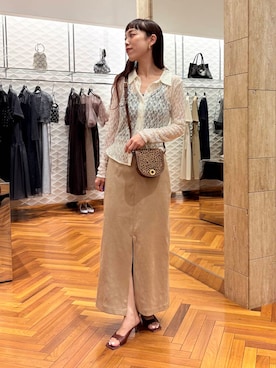 「URBAN RESEARCH ROSSO WOMEN（アーバンリサーチ　ロッソ）のピーチタッチストレートスカート（スカート）」を使った、ayaka kawaharadaさん（レディース・164cm）の夏コーディネート